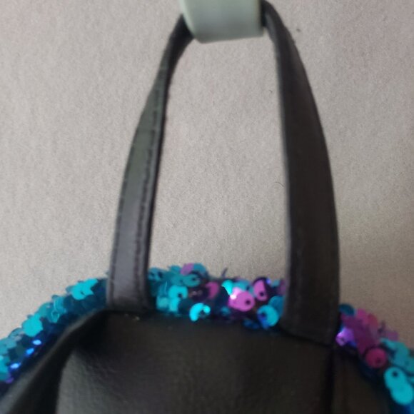 Justice Girls Mini Backpack Blue Purple Silver Color Change Sequin White Pom - Picture 10 of 13